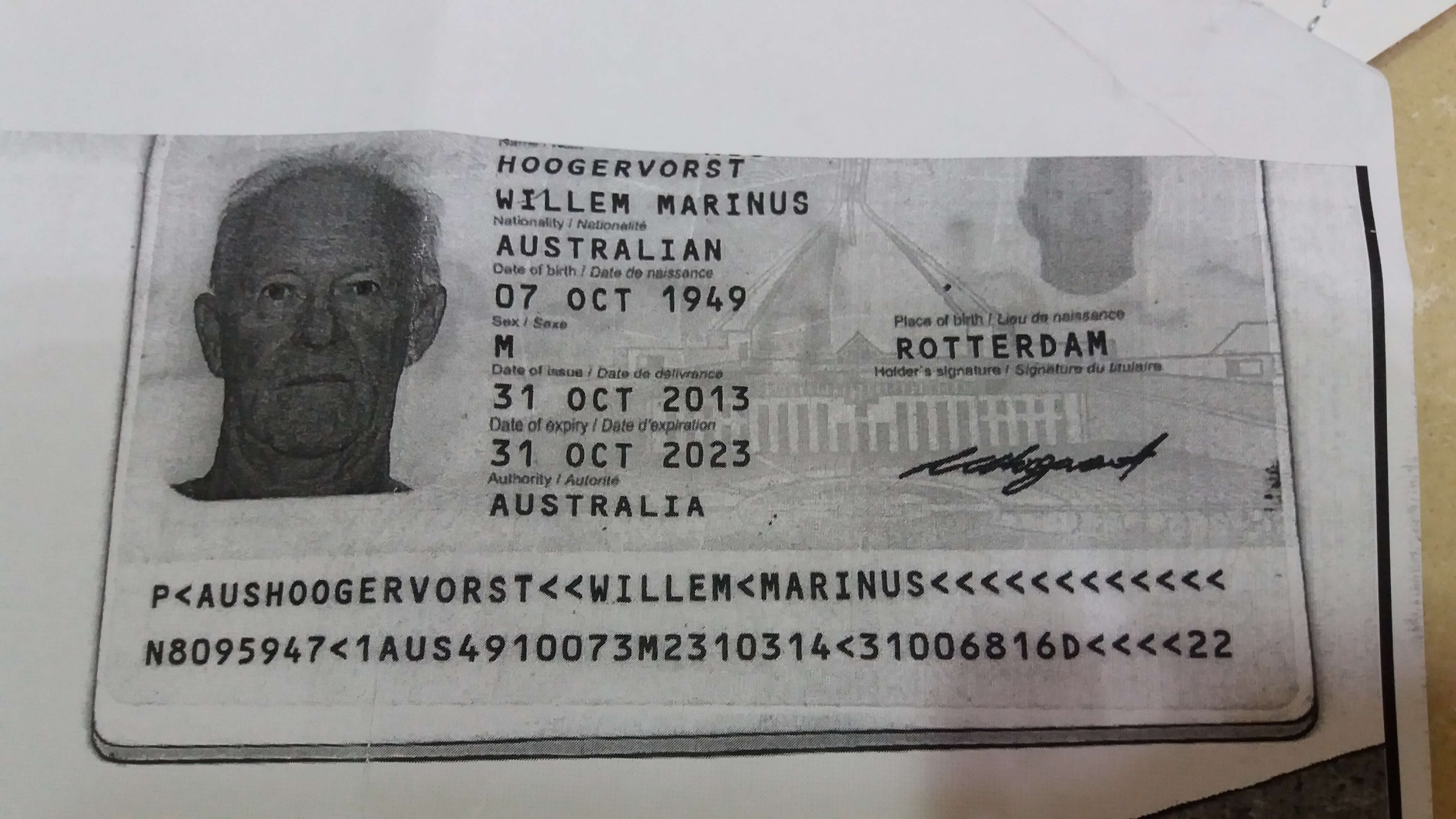 Australian tourist, willem marinus hoogervorst.